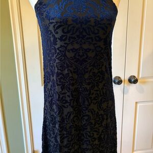 love...ady Blue and Black Velvety Sheath Mini Dress